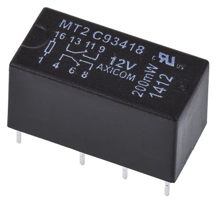 TE Connectivity 信号继电器, MT2, 线圈电压12V 直流, 双刀双掷, PCB（印刷电路板）安装