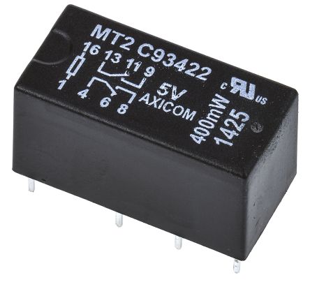 TE Connectivity 信号继电器, MT2, 线圈电压5V 直流, 双刀双掷, PCB（印刷电路板）安装