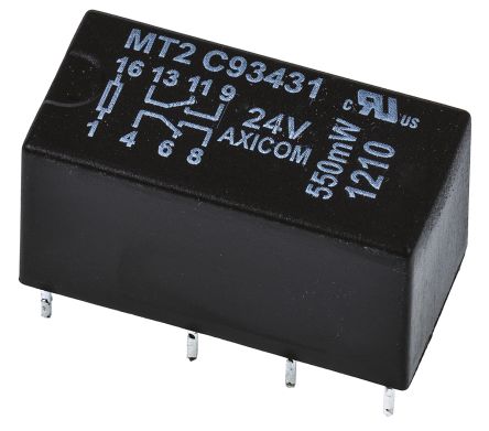 TE Connectivity 信号继电器, MT2, 线圈电压24V 直流, 双刀双掷, PCB（印刷电路板）安装