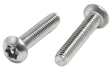 RS PRO Plain Button Stainless Steel Tamper Proof Security Screw, M4 X 20mm