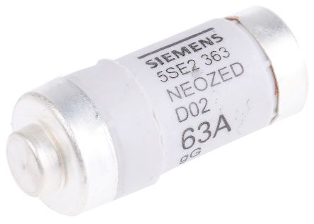 Siemens Fusibile Neozed, 63A, 50 KA A 400 V Ca, 8 KA A 250 V Cc, Fusibile D02, Cat. GG, Indicatore Color Rame, Corpo
