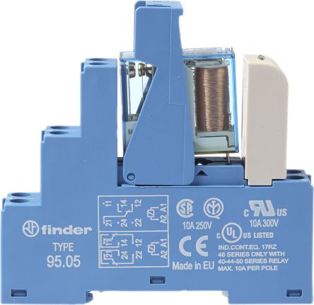 Finder 接口继电器, 48 Series系列, 线圈电压 24V 直流, 触点配置 单刀双掷, DIN 导轨