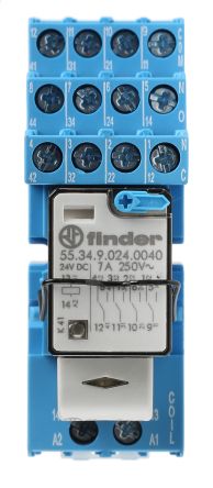 Finder 接口继电器, 58 Series系列, 线圈电压 24V 直流, 触点配置 4 刀双掷, DIN 导轨