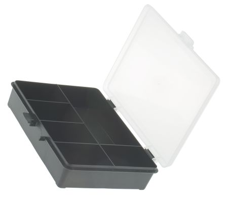Raaco 零件收纳盒, 6储物格, 179mm x 40mm x 151mm, 带透明盖板, 聚丙烯 (PP), 黑色