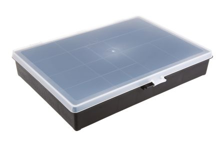 Raaco 零件收纳盒, 14储物格, 332mm x 55mm x 254mm, 带透明盖板, 聚丙烯 (PP), 黑色
