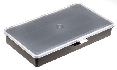 Raaco 零件收纳盒, 9储物格, 271mm x 41mm x 173mm, 带透明盖板, 聚丙烯 (PP), 黑色