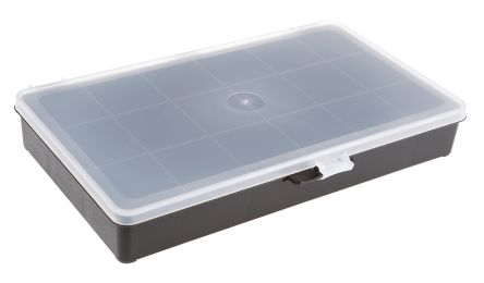 Raaco 零件收纳盒, 18储物格, 271mm x 41mm x 173mm, 带透明盖板, 聚丙烯 (PP), 黑色