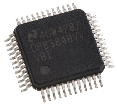 Texas Instruments Transceptor Ethernet DP83848IVV/NOPB, 100BASE-TX, 10BASE-T, 1 Canales, 3,3 V, Sí, LQFP, 48 Pines