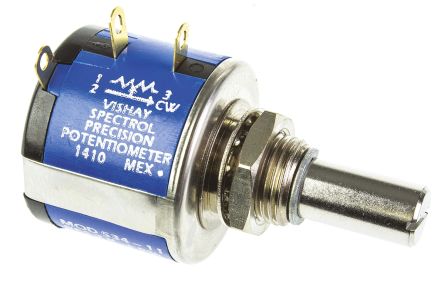 Vishay 534 Series Wirewound Potentiometer With A 6.35 Mm Dia. Shaft 10-Turn, 2kΩ, ±5%, 2W, ±20ppm/°C, Panel Mount