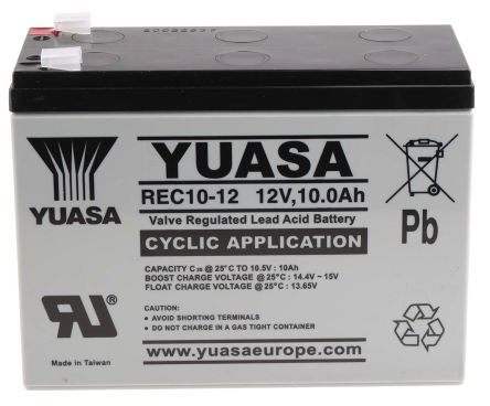 Yuasa 12V Faston F2 Sealed Lead Acid Battery, 10Ah