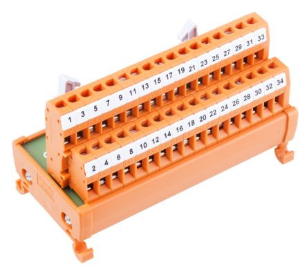 RS PRO Schnittstellenmodul Flachbandkabel, Stecker, 34-polig, 125 V Ac/dc, / 1A, DIN-Schienen-Montage