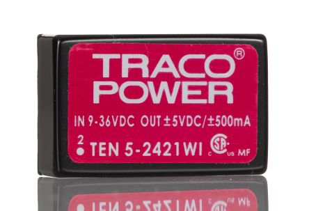 TRACOPOWER TEN 5WI DC-DC Converter, ±5V Dc/ ±500mA Output, 9 → 36 V Dc Input, 6W, Through Hole, +85°C Max Temp