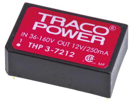 TRACOPOWER THP 3 DC/DC-Wandler 3W 72 V Dc IN, 12V Dc OUT / ±125mA 4kV Dc Isoliert