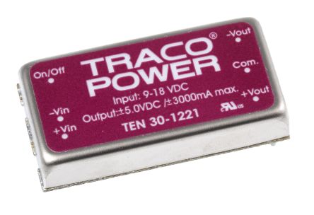 TRACOPOWER TEN 30 DC/DC-Wandler 30W 12 V Dc IN, ±5V Dc OUT / ±3A 1.5kV Dc Isoliert