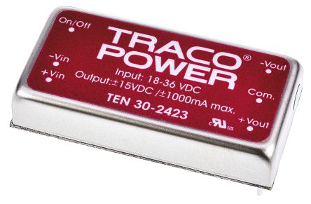 TRACOPOWER TEN 30 DC/DC-Wandler 30W 24 V Dc IN, ±15V Dc OUT / ±1A 1.5kV Dc Isoliert