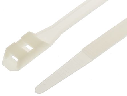 RS PRO Cable Tie, Double Locking, 180mm X 9 Mm, Natural Nylon, Pk-100