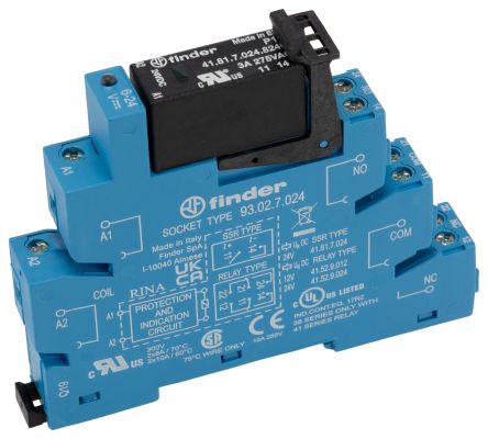 Finder 38 Series Interface Relay Module, DIN Rail Mount, 24V dc Coil, SPST, 1-Pole, 5/40A Load