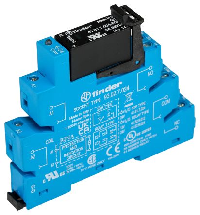 Finder 38 Series Interface Relay Module, DIN Rail Mount, 24V dc Coil, SPST, 1-Pole, 5/40A Load