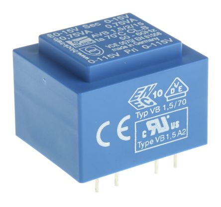 Block Transformateur Pour Circuit Imprimé, 15V C.a., 115 V Ac, 230 V Ac, 1.5VA, 2 Sorties
