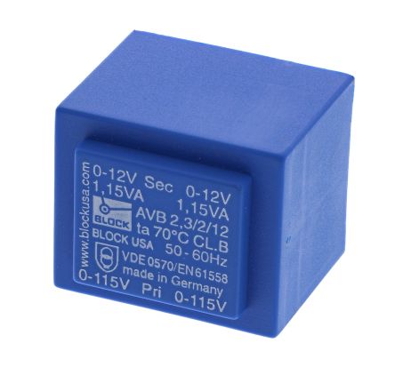 Block Transformateur Pour Circuit Imprimé, 12V C.a., 115 V Ac, 230 V Ac, 2.3VA, 2 Sorties