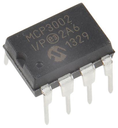 Microchip ADC MCP3002-I/P, Dual, 10 Bits, 200ksps, PDIP, 8 Pines