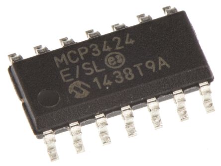 Microchip 18-Bit ADC MCP3424-E/SL Quad, 0.004ksps SOIC, 14-Pin