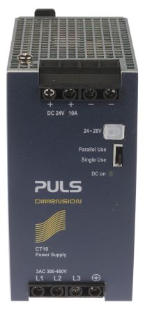 PULS DIMENSION C-Line Switch Mode DIN Rail Power Supply, 380 → 480V Ac Ac Input, 24V Dc Dc Output, 10A Output,