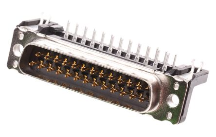 HARTING 25 Way Right Angle Through Hole D-sub Connector Plug, 2.76mm Pitch, With Boardlocks, M3 Threaded Inserts