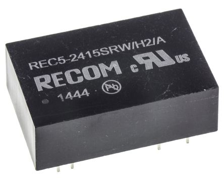 Recom REC5 DC-DC Converter, 15V Dc/ 340mA Output, 18 → 36 V Dc Input, 5W, Through Hole, +75°C Max Temp -40°C Min