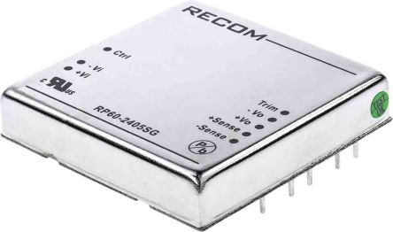 Recom RP60-G DC/DC-Wandler 60W 24 V Dc IN, 5V Dc OUT / 12A 1.6kV Dc Isoliert