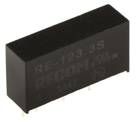 Recom RE DC-DC Converter, 3.3V Dc/ 300mA Output, 10.8 → 13.2 V Dc Input, 1W, Through Hole, +85°C Max Temp -40°C