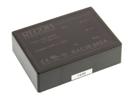 Recom RAC30-A Schaltnetzteil, AUS 24V Dc / 1.25A 30W, EIN 90 → 264V Ac Gekapselt, PCB-Montage
