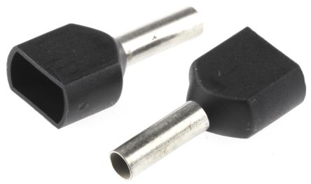 TE Connectivity Aderendhülsen Bis 2 X 1.5mm², Stift ø 2.2mm, 2 Eing., Schwarz, Kunststoff, 8mm, 16mm, Isoliert, 2 X