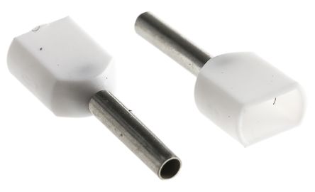 TE Connectivity Aderendhülsen Bis 2 X 0.5mm², Stift ø 1.4mm, 2 Eing., Weiß, Kunststoff, 8mm, 15mm, Isoliert, 2 X 20AWG