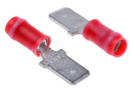 TE Connectivity PIDG FASTON .250 Flachsteckhülse, Rot, Isoliert, 6.35 X 0.81mm, Stecker, 0.3mm² - 1.4mm², 22AWG Min