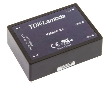 TDK-Lambda Alimentatore Switching KMS40-24, 40W, Ingresso 100 → 375 V Dc, 90 → 264 V Ac, Uscita 24V Cc,