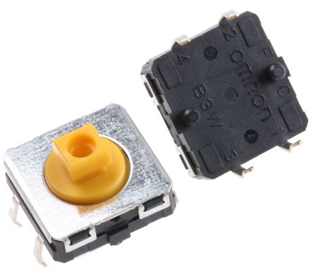 Omron IP67 Yellow Plunger Tactile Switch, SPST 50 MA @ 24 V Dc 3.75mm Through Hole