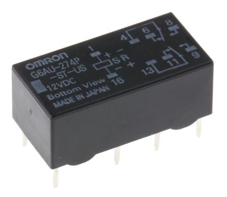 Omron PCB Mount Latching Signal Relay, 12V Dc Coil, 2A Switching Current, DPDT