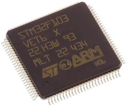 STMicroelectronics Microcontrolador STM32F103VET6, Núcleo ARM Cortex M3 De 32bit, RAM 64 KB, 72MHZ, LQFP De 100 Pines