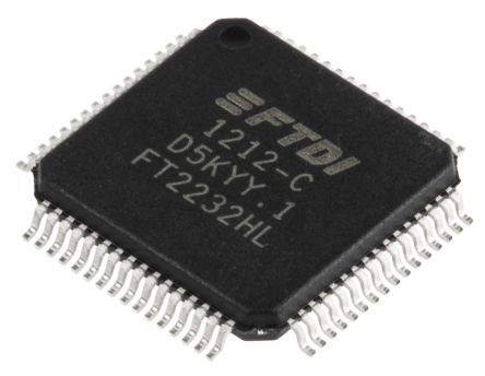 FTDI Chip UART FT2232HL-REEL, 2 Canales, RS232, RS422, RS485, 480Mbit/s, LQFP, 64 Pines