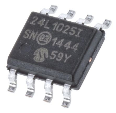 Microchip AEC-Q100 Memoria EEPROM Serie 24LC1025-I/SN, 1Mbit, 128 X, 8bit, Serie 2 Cables, 900ns, 8 Pines SOIC