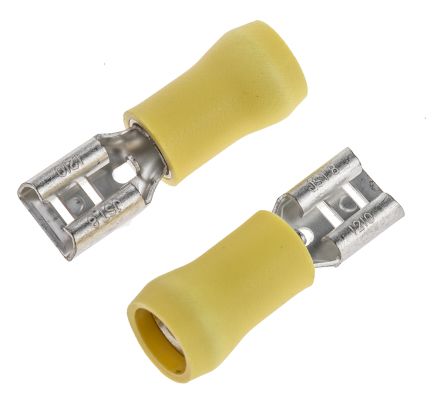 JST FVDDF Yellow Insulated Female Spade Connector, Receptacle, 6.35 X 0.8mm Tab Size, 2.6mm² To 6.6mm²