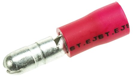 JST Cosse Cylindrique à Sertir Série FVDAGM Isolé Mâle, Rouge 16AWG 1.65mm² 22AWG 0.25mm²