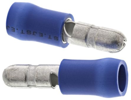 JST, FVDGM Insulated Male Crimp Bullet Connector, 1mm² To 2.6mm², 16AWG To 14AWG, 4mm Bullet Diameter, Blue