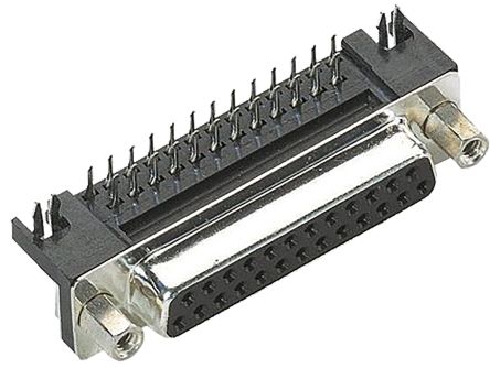 HARTING 37 Way Right Angle Through Hole D-sub Connector Plug, 2.77mm Pitch, With 4-40 UNC Threaded Inserts, Boardlocks