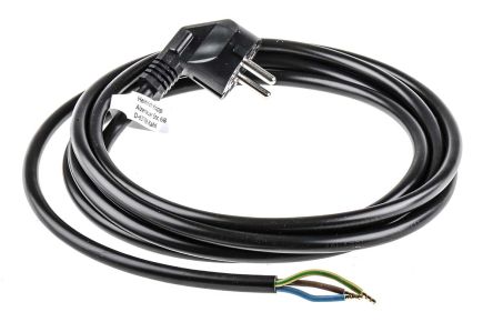 Kopp Cable De Alimentación Negro De 3m, Con. A Sin Terminación, Con. B Conector Macho Shuko Alemán Tipo F, Macho, 250 V