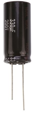 Panasonic Condensador Electrolítico Serie EE RADIAL, 330μF, ±20%, 200V Dc, Radial, Orificio Pasante, 18 (Dia.) X 40mm,