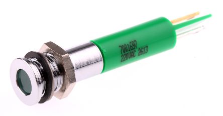 RS PRO LED Schalttafel-Anzeigelampe Grün 220V Ac, Montage-Ø 8mm, Lötanschluss