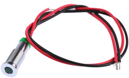 RS PRO Green Panel Mount Indicator, 2V Dc, 6mm Mounting Hole Size, Lead Wires Termination, IP67