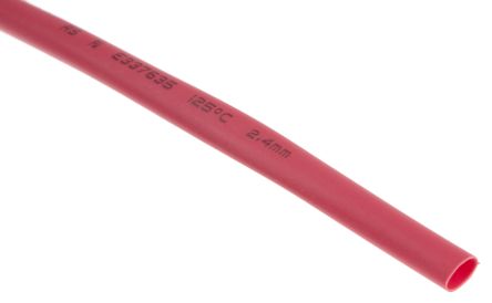 RS PRO 聚烯烃热缩管, 2.4mm直径, 10m长, 红色, 2:1